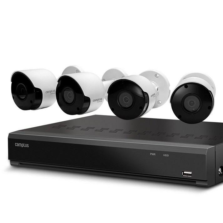 캠플러스 200만화소 뷸렛 CCTV 카메라 실외용 4p + 4채널 녹화기 세트