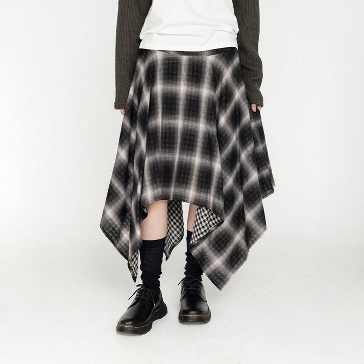 하이스쿨디스코 체크 언밸런스 스커트