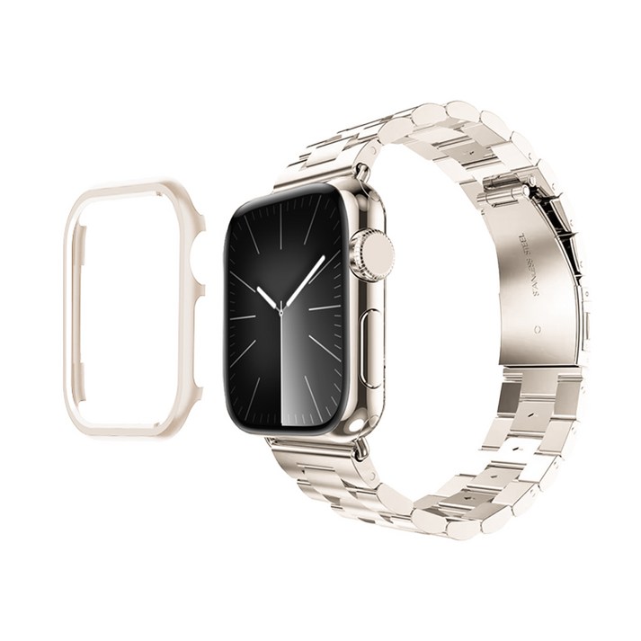 아이메이드잇 애플워치 호환 프리미엄 메탈 스트랩 밴드  케이스 세트, 스타라이트, 1개