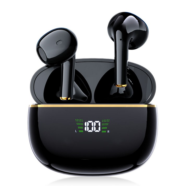 SMIRIA 노이즈 캔슬링 무선 이어폰 블루투스 5.3 자동 페어링 방수 배터리 잔량 확인, 블랙