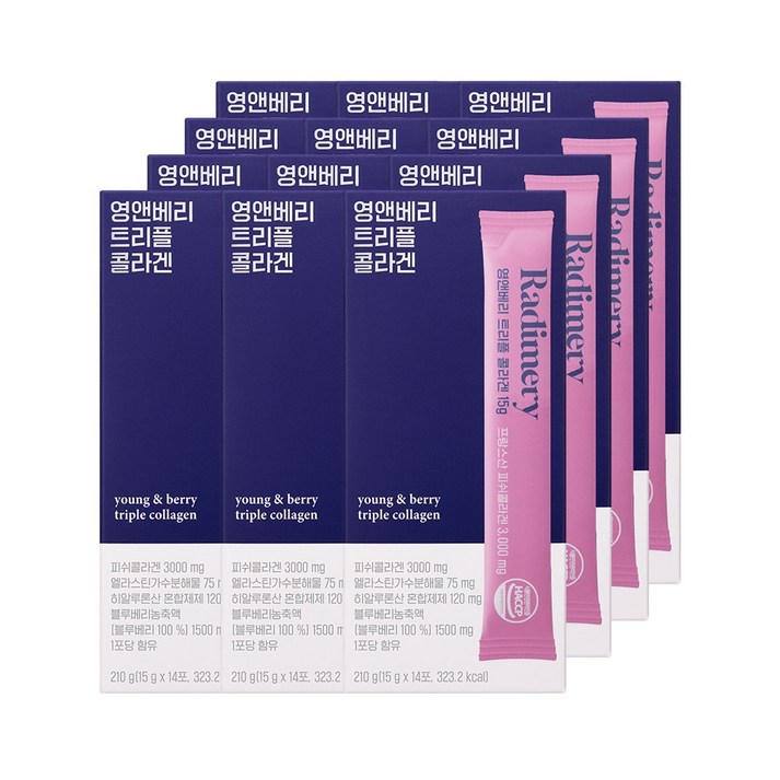 라디메리 흡수율UP [고함량 3,000mg] 저분자 피쉬 영앤베리 트리플 콜라겐 펩타이드, 210g, 12박스