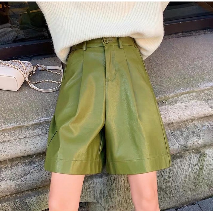 버블제니 가죽 반바지 PU 패셔너블 팬츠 4부 (블랙,카키,베이지)
