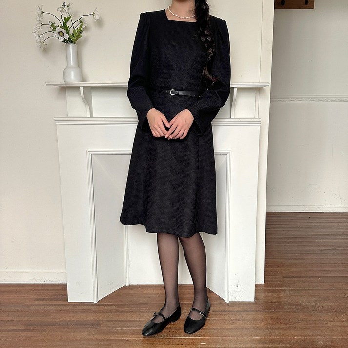 [S~XXL] 빅사이즈 스퀘어넥 트위드 결혼식 하객 원피스 상견례 정장 키작녀 하객룩