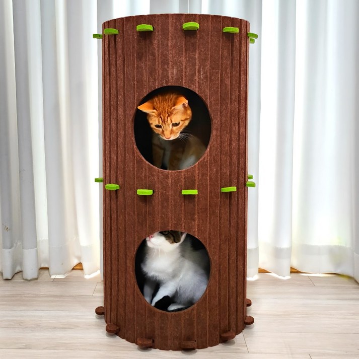 펫카,고양이 3층 펠트 숨숨집 통나무 하우스 대형 76cm 20240101