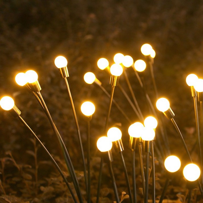 태양광 LED 반딧불 잔디 빛 조명 야외 방수 랜턴 8구 2P, 옐로우