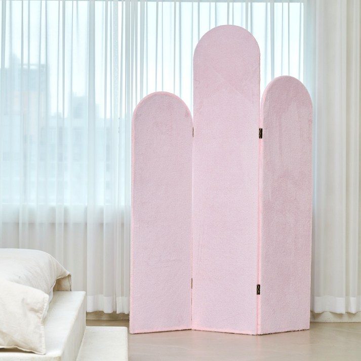 부클 아치형 가림막파티션 이동식 공간분리 칸막이 인테리어 가벽, 솜사탕 핑크