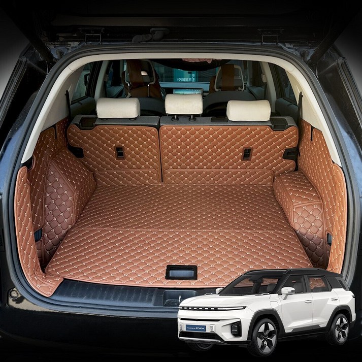알브이모터스 3D 가죽 퀼팅 토레스EVX 전용 풀커버 사이드트렁크 매트 세트 트렁트 도어 미포함, 카멜