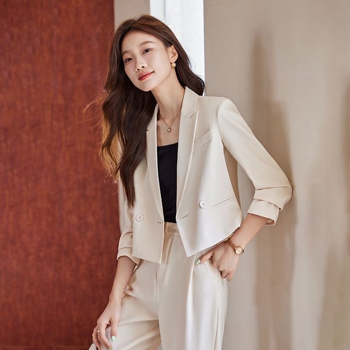 패션고리 여성 카라넥 원버튼 숏자켓 정장 투피스 HQ44