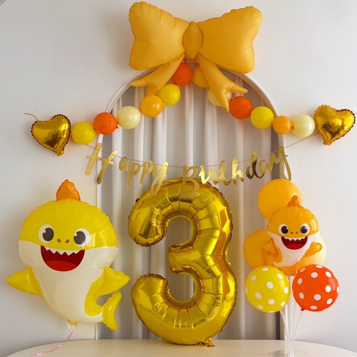 아기상어 풍선 두돌풍선 생일파티세트, 1개