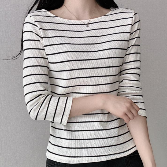 파츠 여성 7부 기본 단가라 보트넥 티셔츠