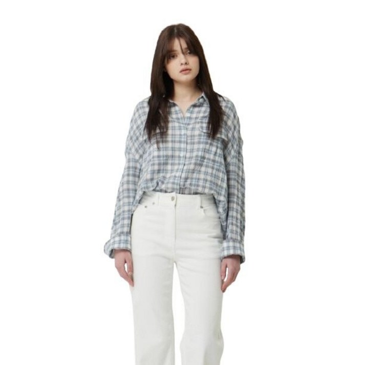 시슬리 SISLEY 크롭 링클 체크 셔츠SAWSE1531 453577