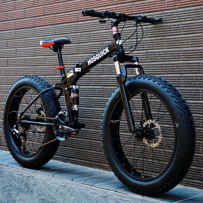 로드사이클 풀샥 자전거 MTB 엠티비 접이식 입문용 바퀴큰 팻바이크 출퇴근, 20인치, 21단 블랙 눈 선물 가방