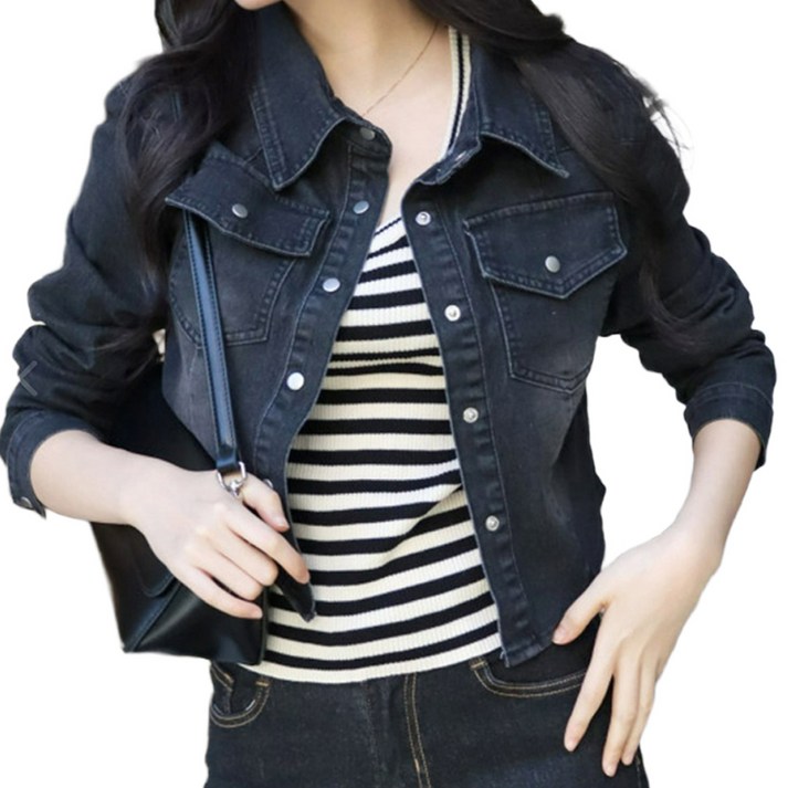 메리앤유 쫙쫙 사방 스판 숏 기장 청 데님 남방 스타일 자켓