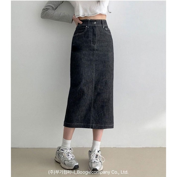 부기샵 여성 생지치마 루시 데님 트임 롱 스커트