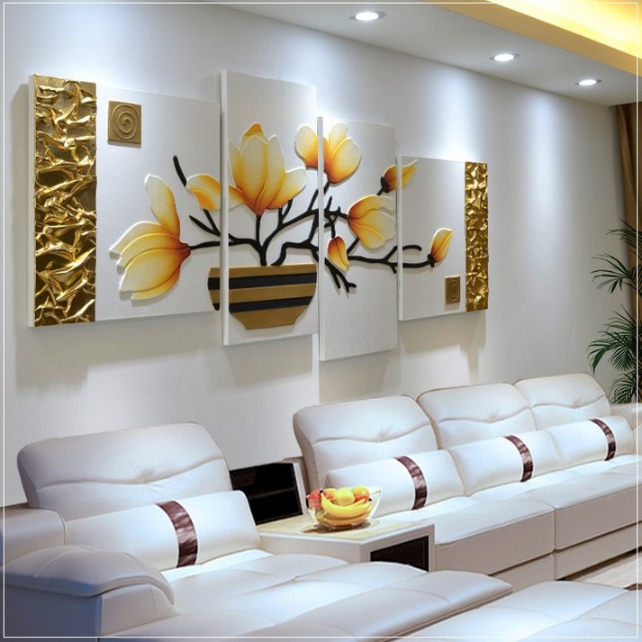 완판 핸드메이드 입체 원목 가죽 분할 액자 아파트 거실 인테리어, 2번 플라워골드대