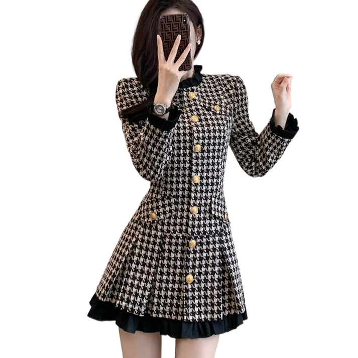 셀럽당 여성 추동 트위드 신상 긴팔 숏 원피스 YR0365KR