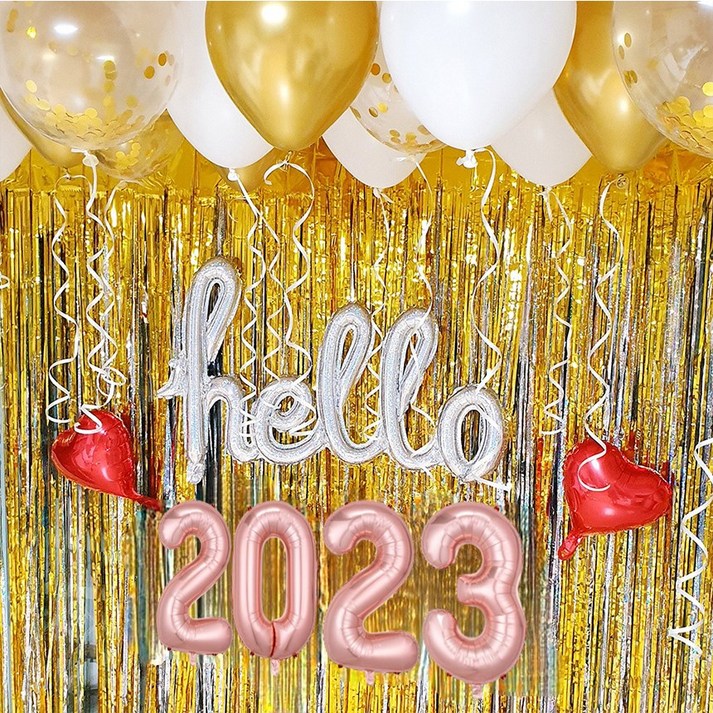 2023 새해맞이 연말파티 헬로풍선 호일 이니셜 어린이집 유치원 파티세트 가랜드 해피뉴이어 새해파티 파티용품세트