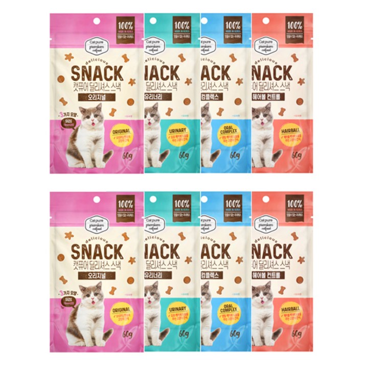 캣퓨어 고양이 딜리셔스 스낵 4종 x 2p 세트, 1세트, 혼합맛닭고기참치