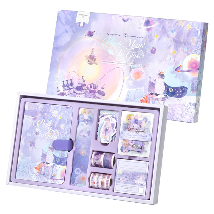 스티코니 프리미엄 키트 박스 시리즈 다이어리 세트, 퍼플문라이트, 1세트