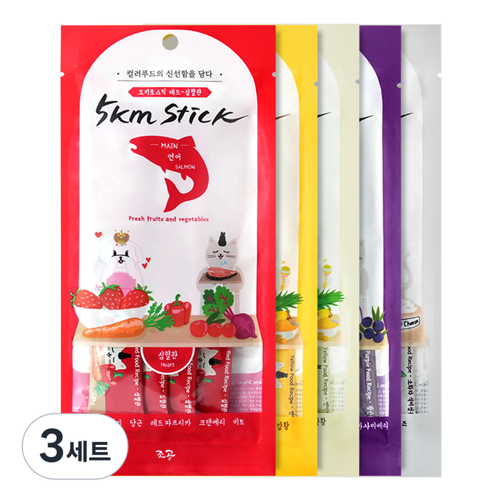 조공 반려동물 오키로스틱 간식 5팩, 혼합맛(레드/옐로우닭/옐로우대구/퍼플/화이트), 280g, 3세트