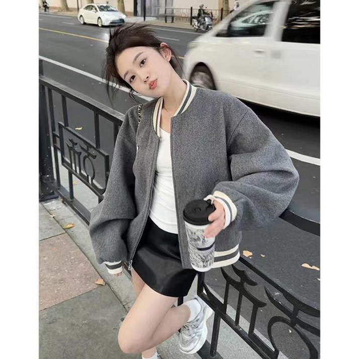 해피유통 여성 패션 그레이 숏 루즈 신상 자켓 코트 jhwj