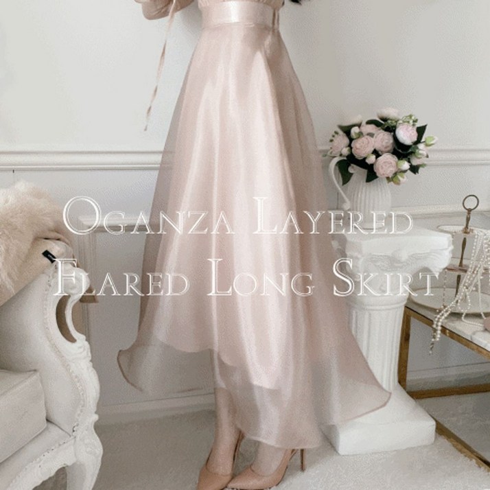 신상할인오간자 새틴 실크 플레어 롱 스커트 A라인스커트 밴딩 롱치마