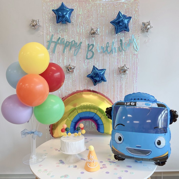 민즈셀렉트 생일 파티 풍선 타요 고깔 가랜드 해피벌스데이 생일파티 용품 세트