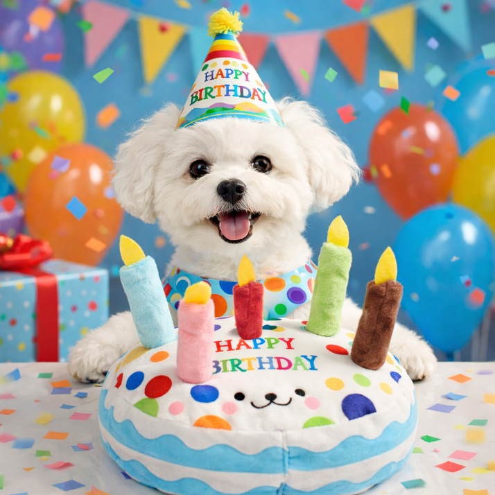 [푸들나무] 스마일 파티멍 강아지 생일 케이크 노즈워크 인형 장난감