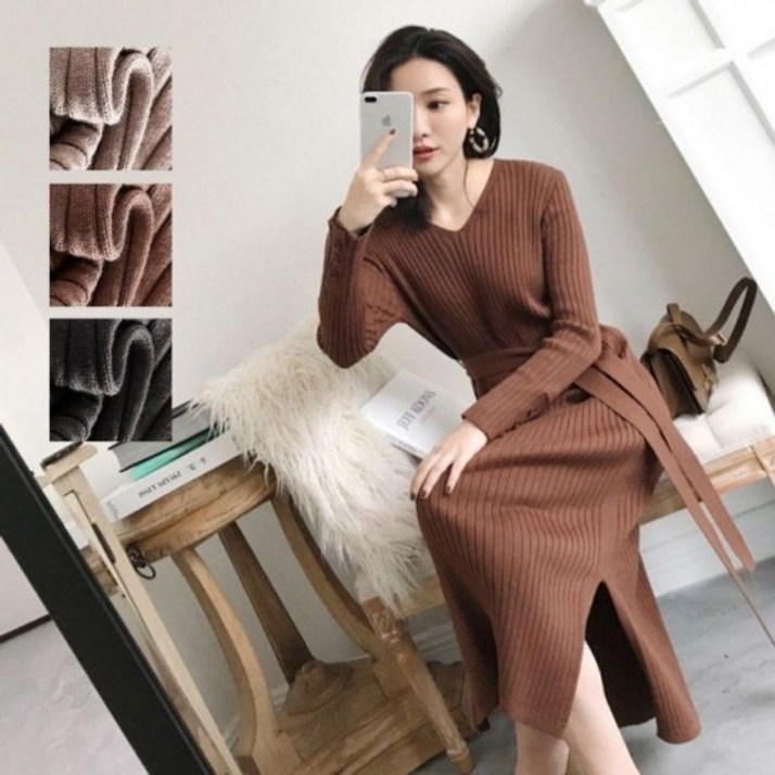 겨울 방한 원피스 롱 롱치마 니트 골지니트 겨울원피스 봄 슬림핏 스타일