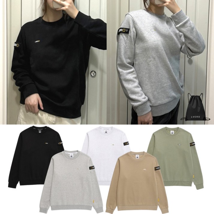 내셔널지오그래픽 맨투맨 면 기모 남녀공용 베이직 로고 긴팔 티셔츠 (르베로 다용도가방 지급)