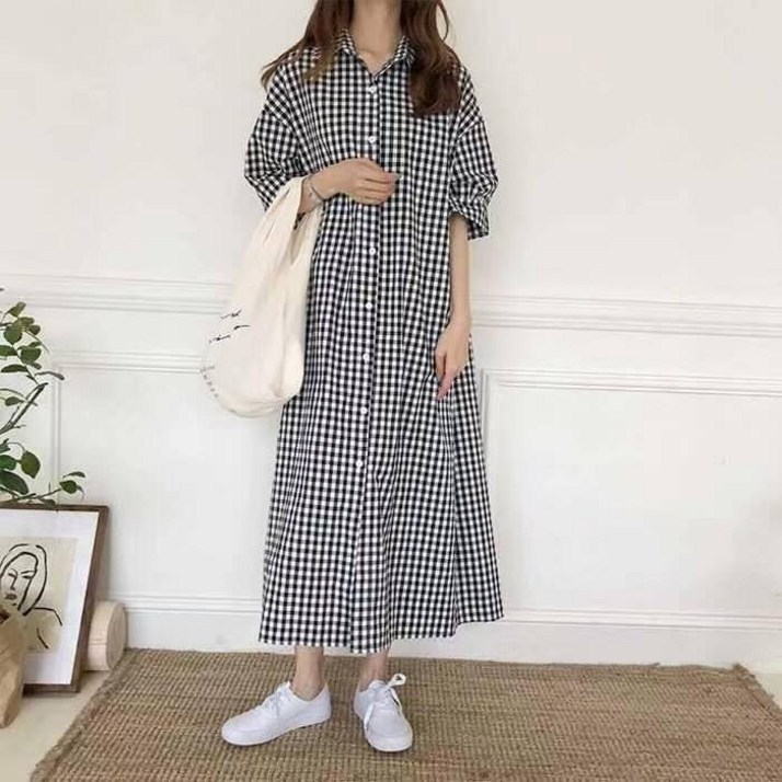 체크 셔츠 원피스                      .