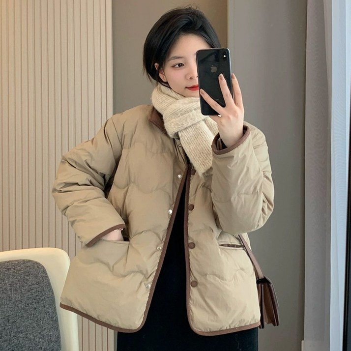 치유쿠 코듀로이 터틀넥 패딩 여자 겨울 쇼트 캐주얼 코트 치유쿠 코듀로이 터틀넥 패딩 여자 겨울 쇼트 캐주얼 코트