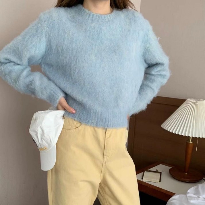 베이직 솜사탕 라운드넥 니트