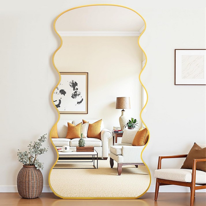 안토크 웨이브 전신거울 벽걸이 스탠드 비정형 대형 매장 미용실 이동식 거울 1900X850mm, 실버