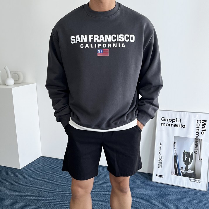 데일트 USA 샌프란시스코 남자 레터링 오버핏 프린팅 맨투맨