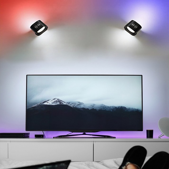 HK Sell 그웬 RGB 인테리어 조명 리모컨 LED 스포트라이트 홈피시방 무타공, 블랙