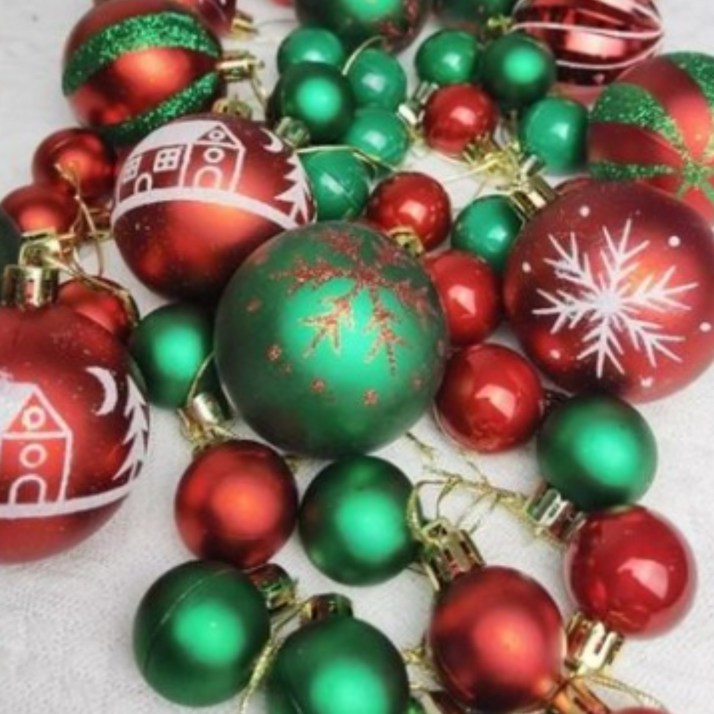 동킹몰 크리스마스 트리 오너먼트 볼 나무 장식 1세트, 레드 그린(44p)
