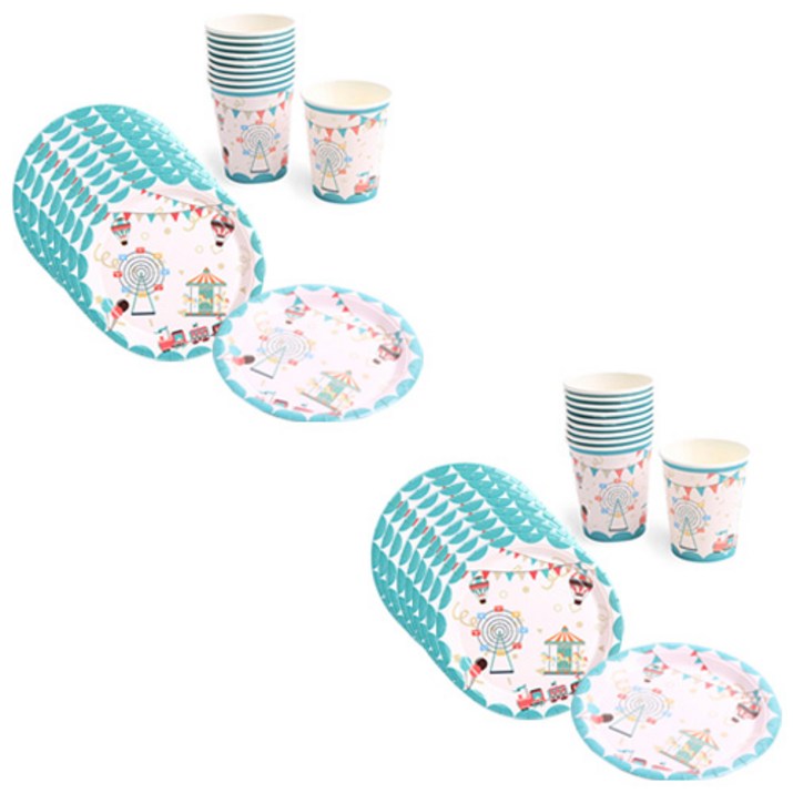 파티해 생일 파티접시 18cm 20p + 파티컵 20p 세트 놀이동산