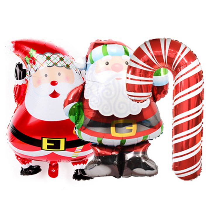 크리스마스 은박풍선 주니어쉐잎 + 슈퍼쉐입 2종 세트 + 손펌프 랜덤발송, 산타, 산타할아버지, 캔디지팡이, 1세트