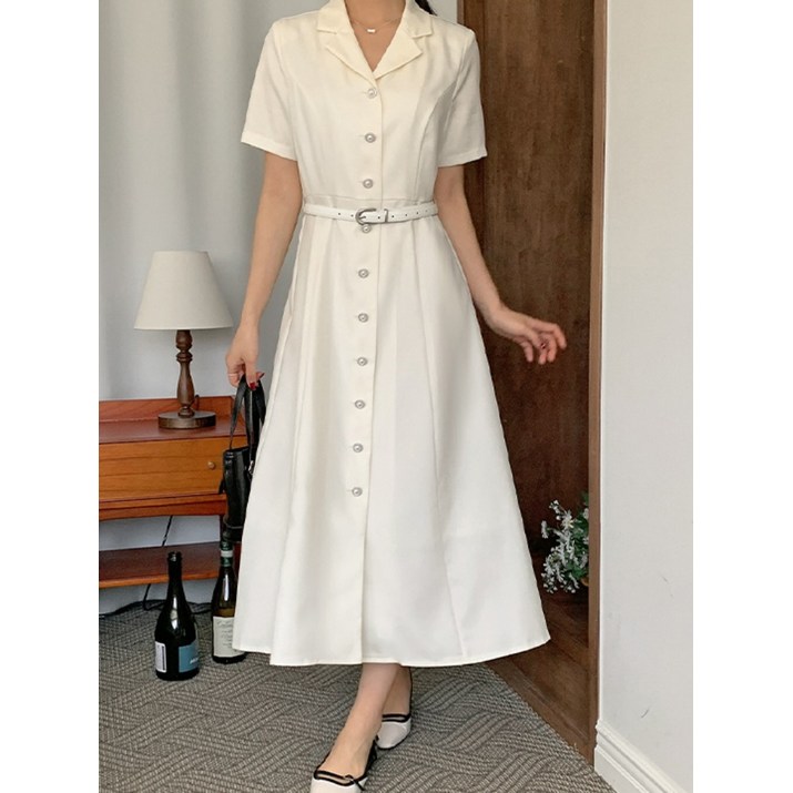 리리앤코 리모크빈 테일러드 카라 벨트 세트 반팔 롱 원피스