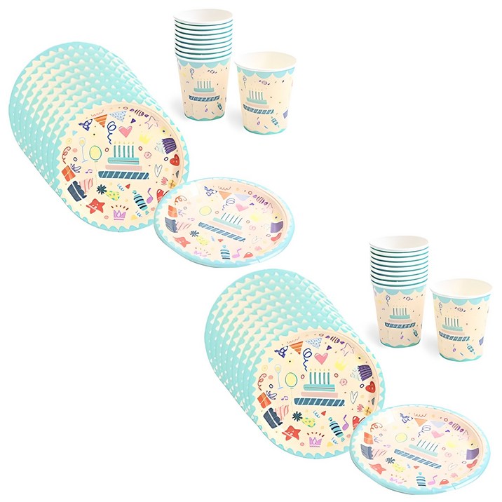 생일 파티접시 18cm 20p 컵 20p 아이콘 세트