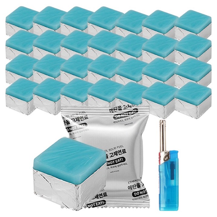 브리즈문 안전한 미니 화로 캠핑 에탄올 고체연료 30g x 30p + 미니 토치 라이터 세트
