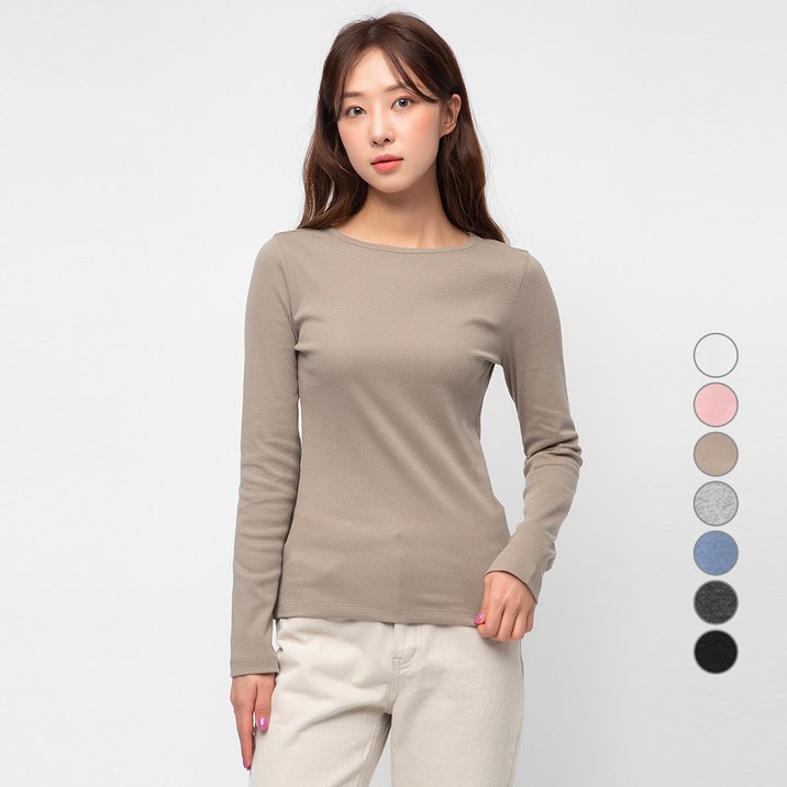캐럿 여성용 데일리 스탠다드 핏 긴팔 립 티셔츠