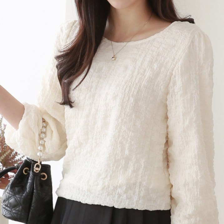 퀸이즈 여성용 큐티 바스락 라운드 블라우스