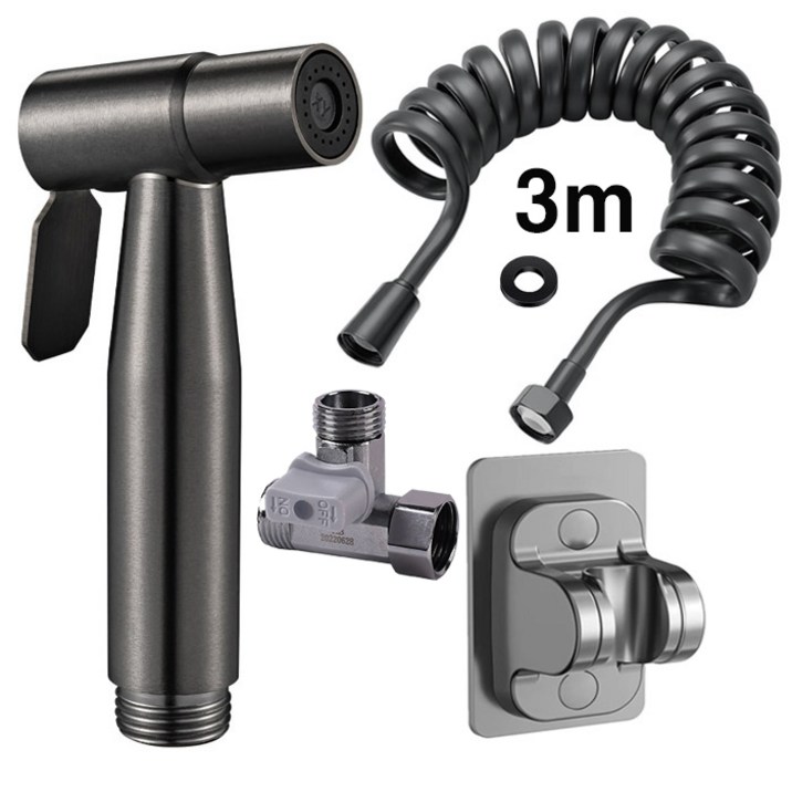 스테인레스304스프레이건 코일호스3m on/off 2구분배기 거치대 4종세트