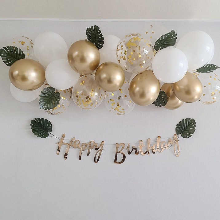 몬스테라 골드벌룬 클라우드세트+생일가랜드, 혼합색상, 1개