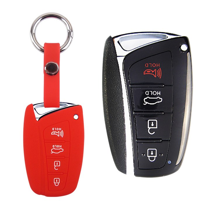 더조은셀러 현대 그랜져HD 싼타페DM 맥스크루즈 제네시스DH 에구스 호환 스마트키 키링+키홀더 실리콘 케이스 key-01 키홀더