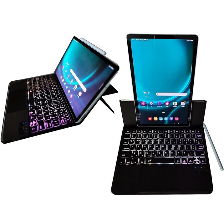 갤럭시탭 S9 FE S7 S8 11인치 터치패드 백라이트 마그네틱 키보드 휴대용 케이스 마우스세트