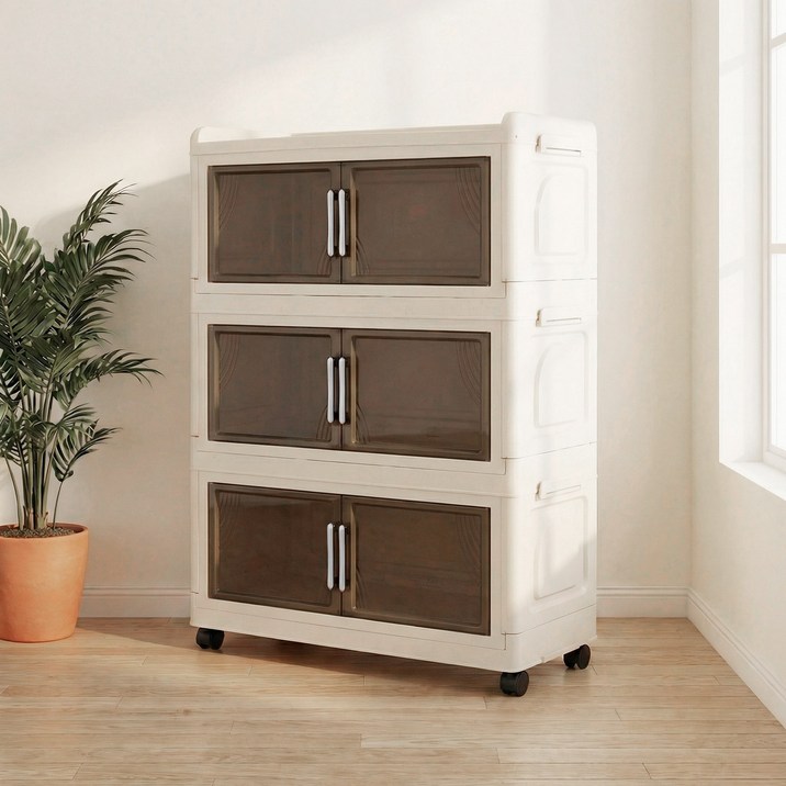 폴딩박스 대용량 수납장 리빙박스 가정용 다용도 이동식 옷장 거실 주방 정리함, 3개, 투명