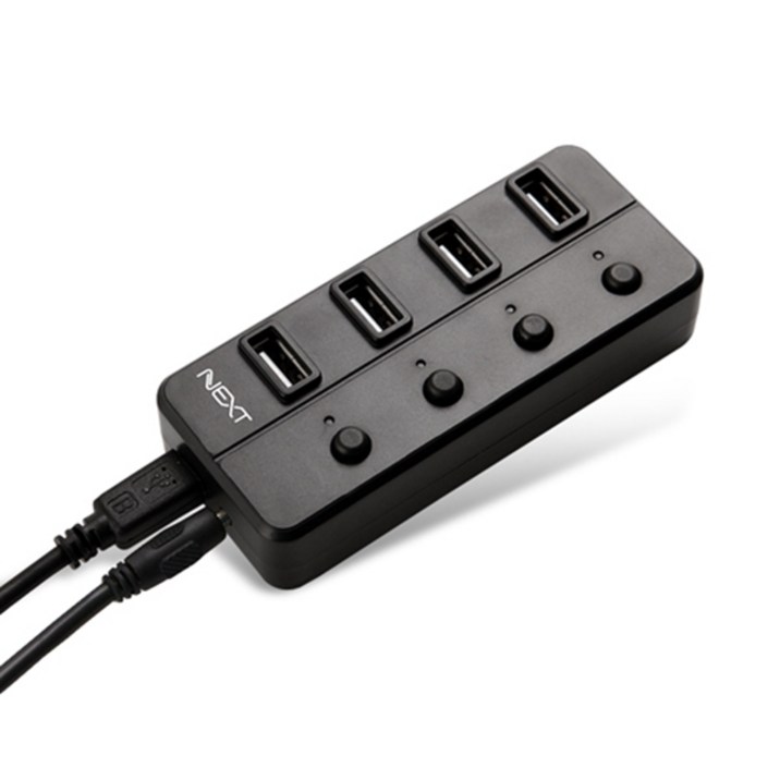 넥스트 NEXT704UHP USB2.0 4포트 유전원허브 개별스위치, 단일색상, 1개